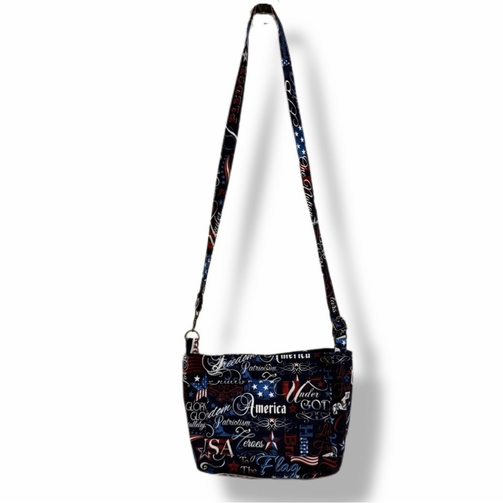 Patriotic USA Crossbody Bag Red White Blue Americana Flag Print Small Purse